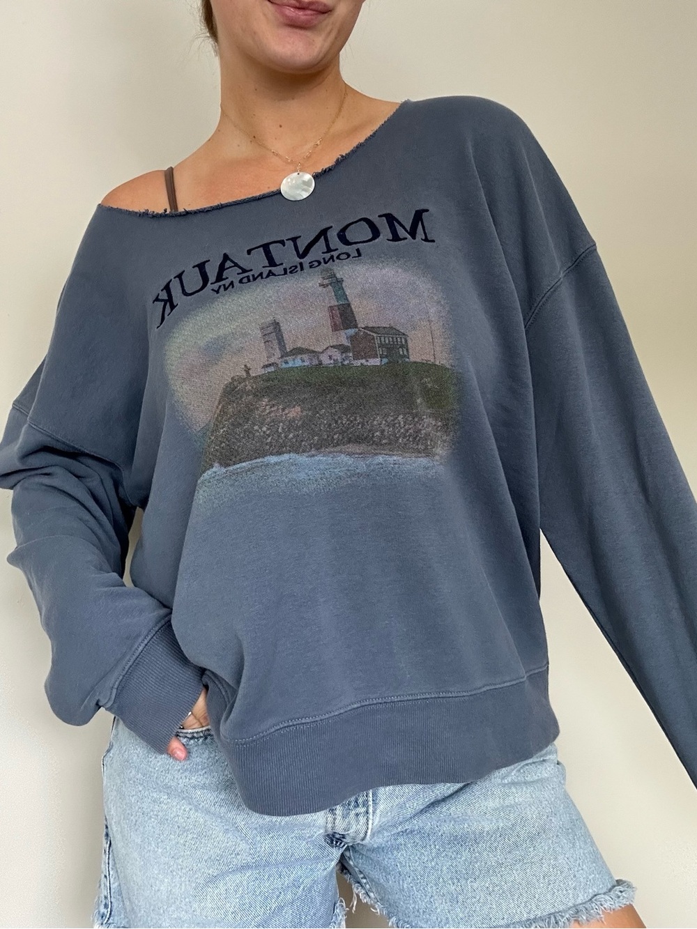 Montauk Long Island NY Off The Shoulder Sweatshirt